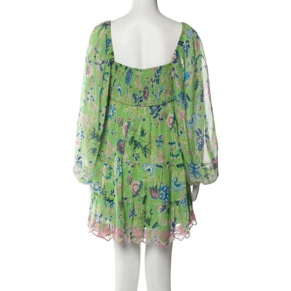 HEMANT AND NANDITA Rhea Long Sleeve Mini Dress Green - Picture 7 of 8